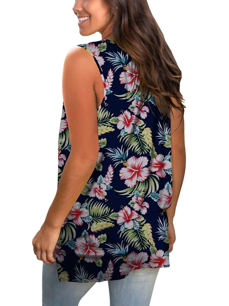 SAMPEEL Sexy V Neck Loose Tank Tops Summer Sleeveless Tropical Shirt for Women Side Split XL - Image 4